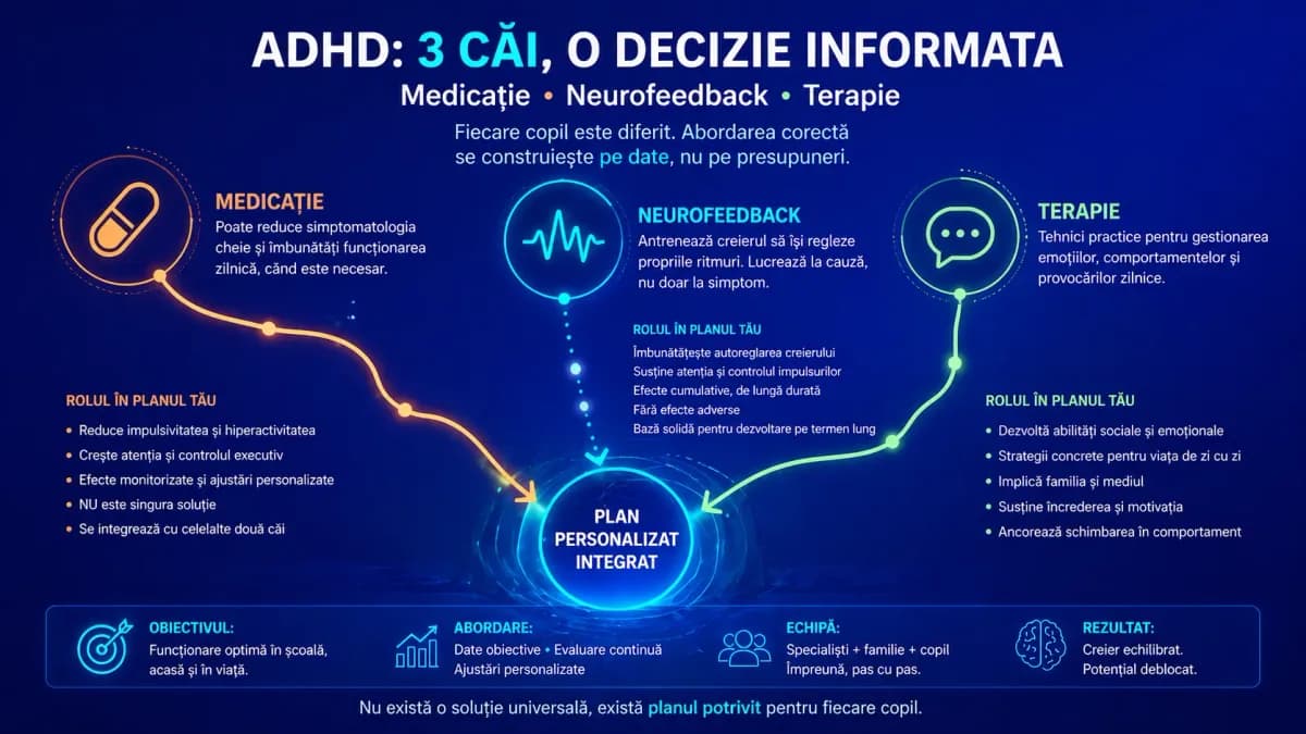 ADHD adulți: medicație, neurofeedback sau terapie? Cadru de decizie