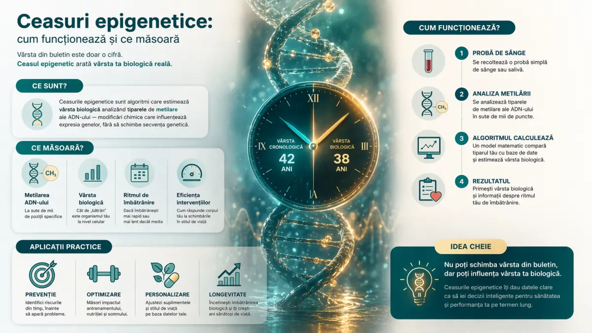 Ceasuri epigenetice: cum funcționează, ce măsoară și de ce contează pentru longevitate