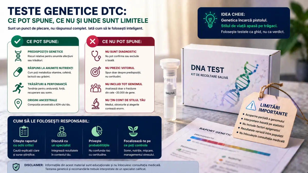 Teste genetice DTC (direct-to-consumer): ce pot spune, ce nu și unde sunt limitele