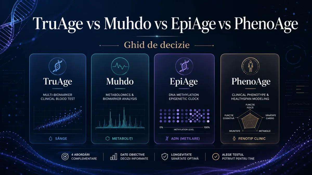 TruAge vs Muhdo vs EpiAge vs PhenoAge: ghid de decizie